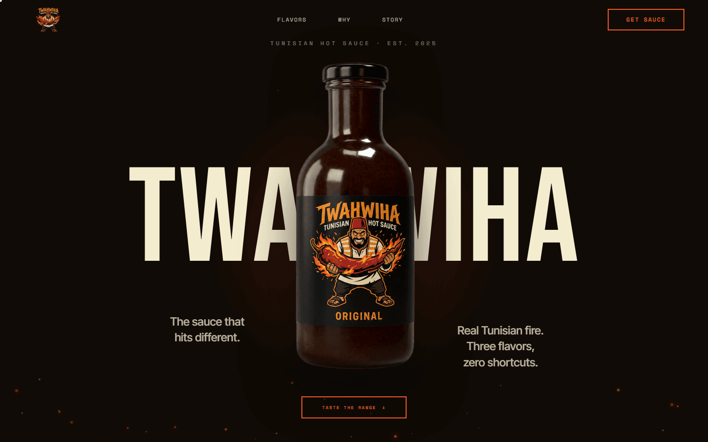 TWAHWIHA hot sauce bottle in front of the brand wordmark