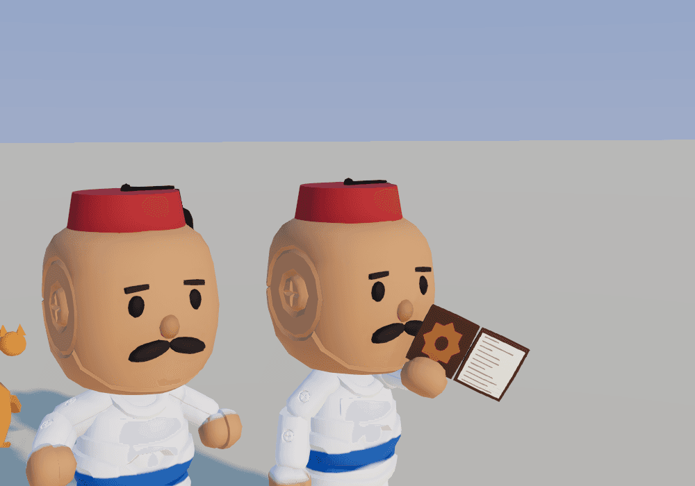 Two artisans in chechias, one holding a ledger