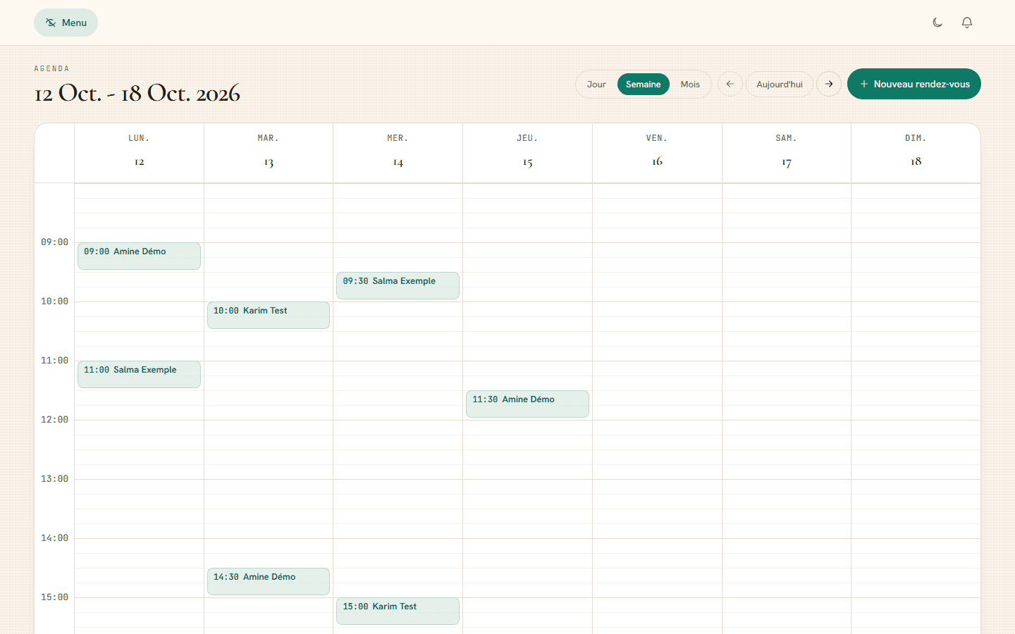 Clinic calendar view